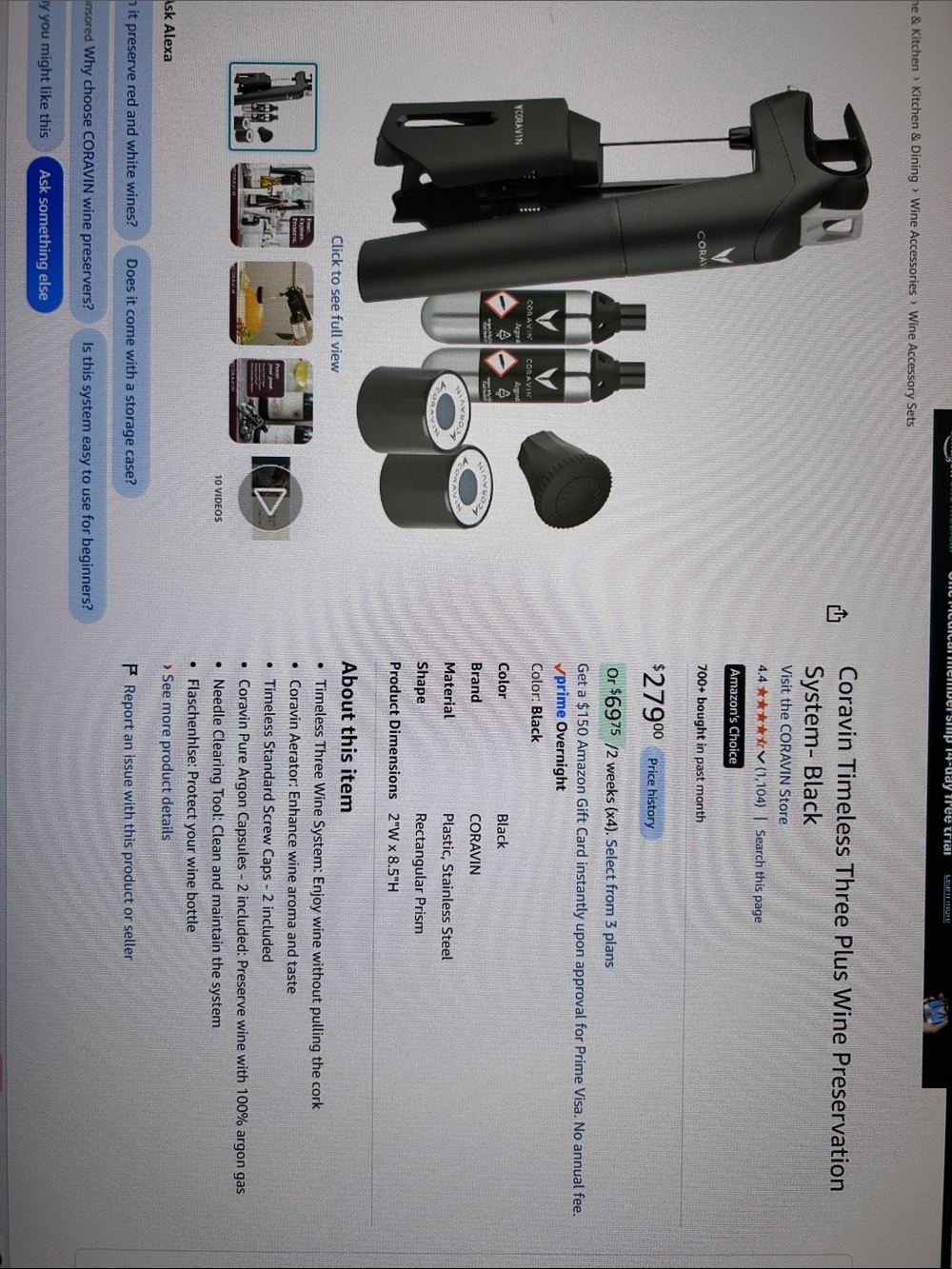 New, factory sealed box, Coravin Three+ Wine Preservation System - Black. - Picture 7 of 8